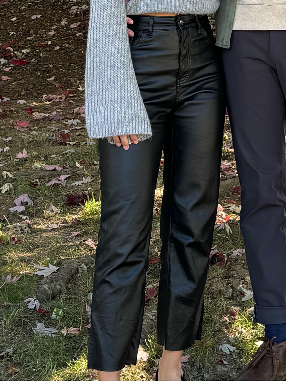 Express modern straight super high rise black leather pants